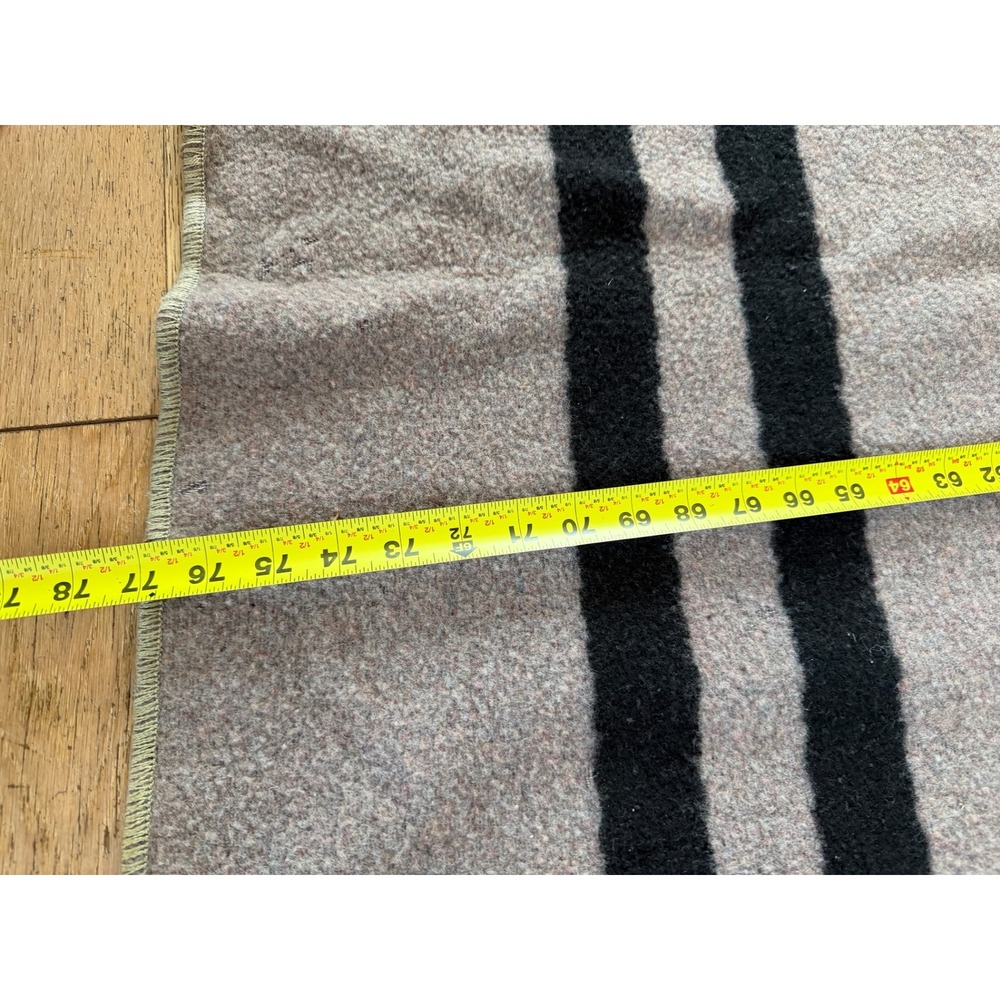 Vintage Wool Blanket Grey Black Stripe Camp Bed Throw Cozy Warm‎ - Picture 5 of 5